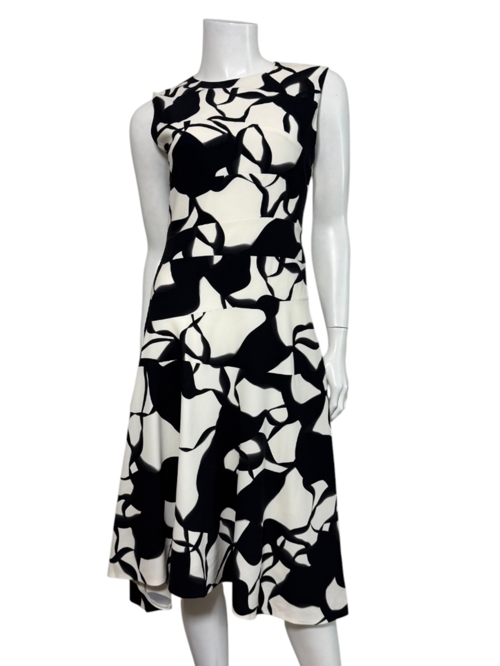 Narciso Rodriguez Printed Silk Dress Abstract Black White Midi Sleeveless Sz 40